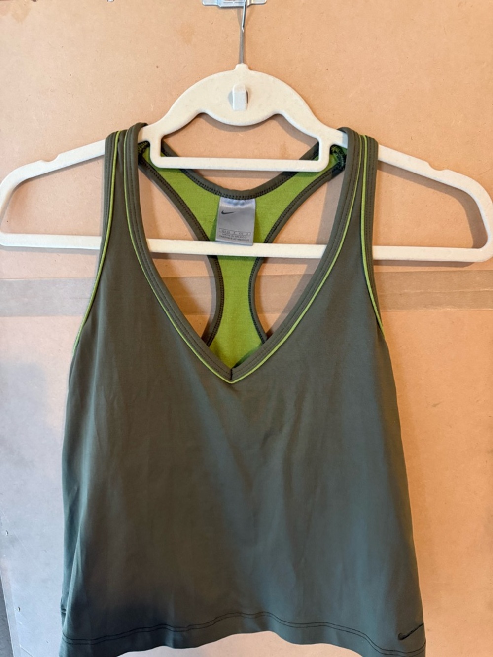 Nike Olive Racerback Tank Top with Lime accent Sz S